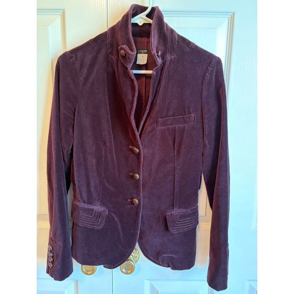 J. Crew Jackets & Blazers - Vintage J.Crew Burgundy Velveteen Blazer Jacket XS 1990s Cotton Velvet Plum
